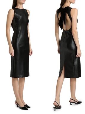 ALICE + OLIVIA  Wynell Velvet Bow-Detail Faux-Leather Midi-Dress Size 8 NWT